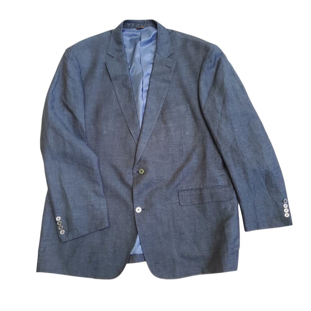 Oak Hill Blue Linen Rayon Blazer Sport Coat Jacket Lightweight 2XLT 50 / 52L